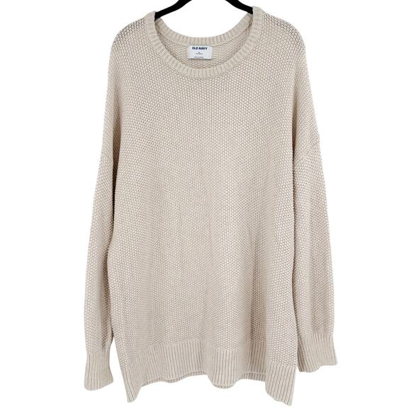 2/$30 OLD NAVY Sweater Size XL Cream Tunic Top Knit Long Sleeve Crew Neck - Picture 3 of 6